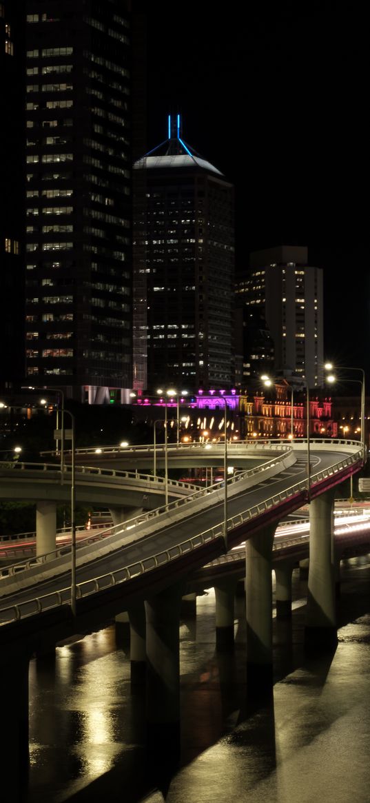 roads, houses, lights, night, city