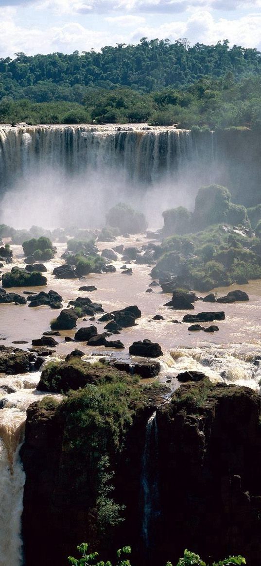 falls, brazil, stones, trees, iguassu falls