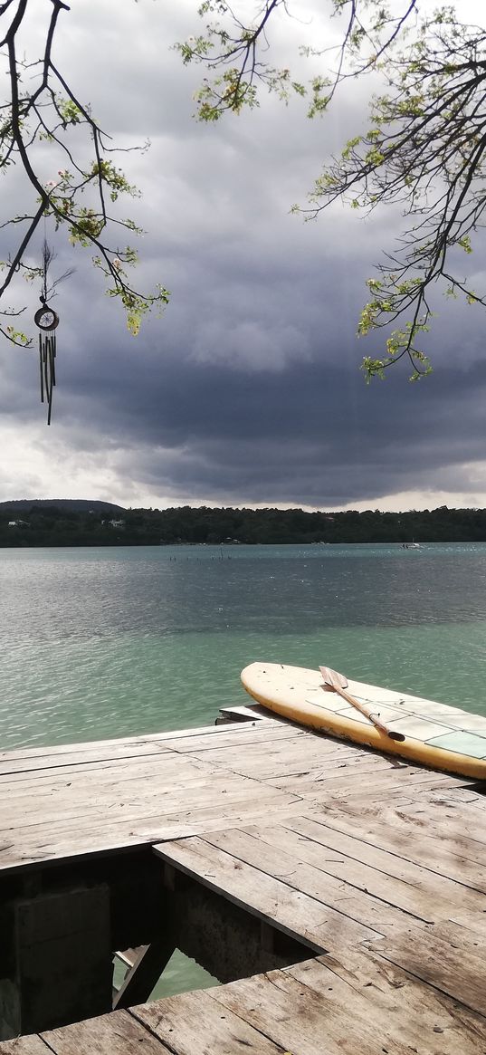 dream catcher, lake, cloud, board, tree