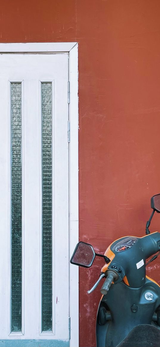 door, wall, red, moped