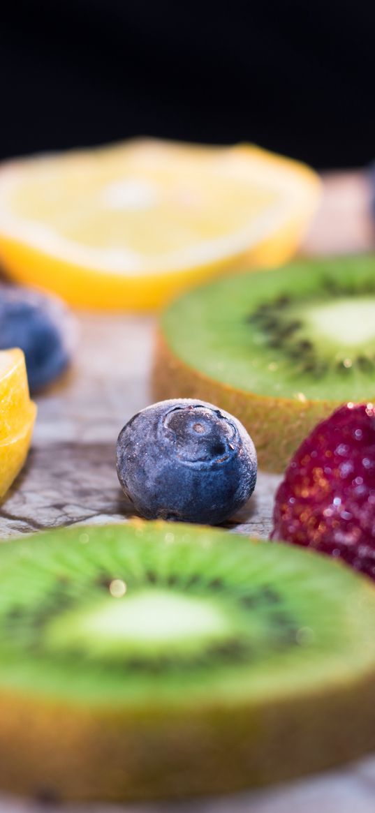 blueberries, kiwi, raspberries, berries, fruits