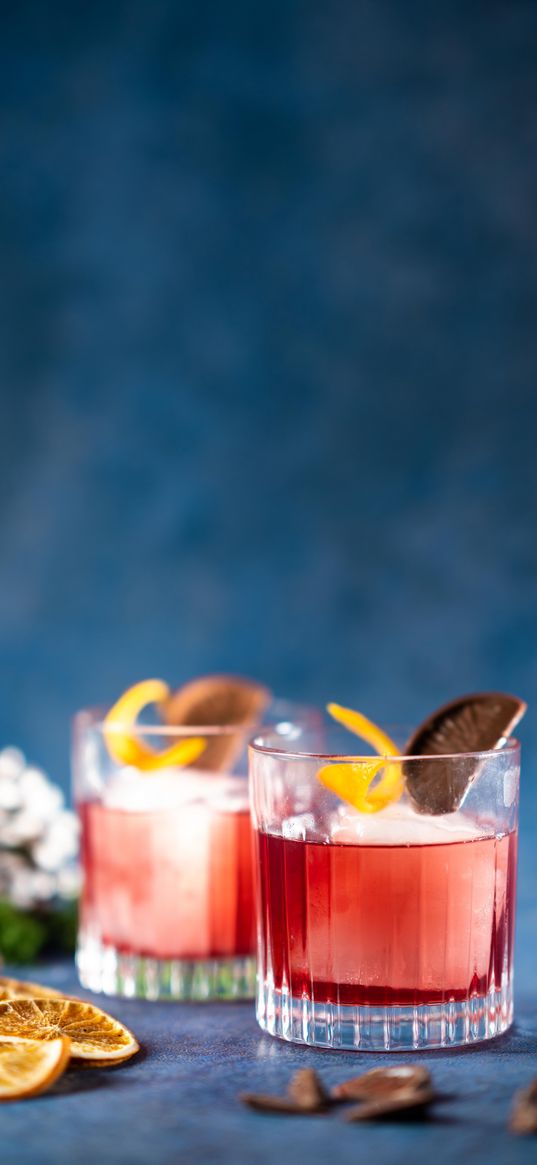 glasses, drinks, orange, slices