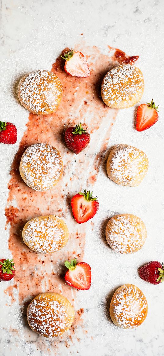 cookies, strawberries, powdered sugar, dessert