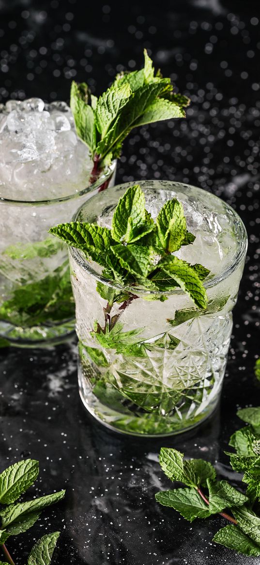 mint, drink, glass, water, ice