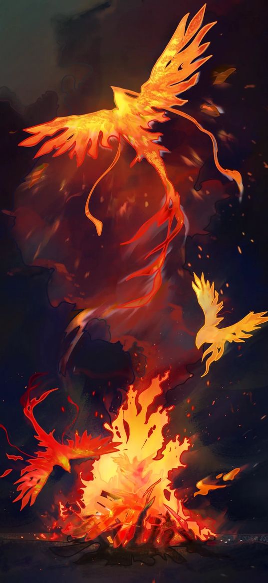 bonfire, phoenix, fire, flame, art