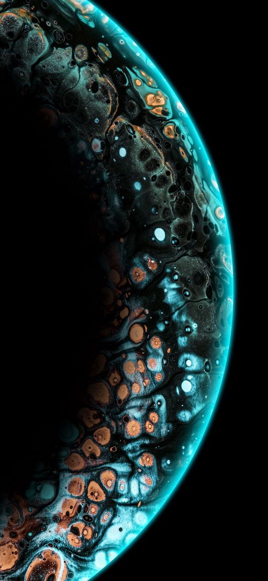 planet, streaks, spots, turquoise, black background