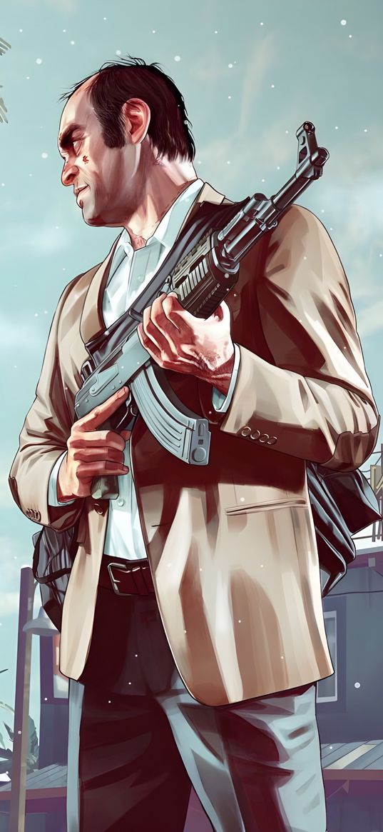 trevor, gta, game, poster, art, gangster, weapon, machine gun