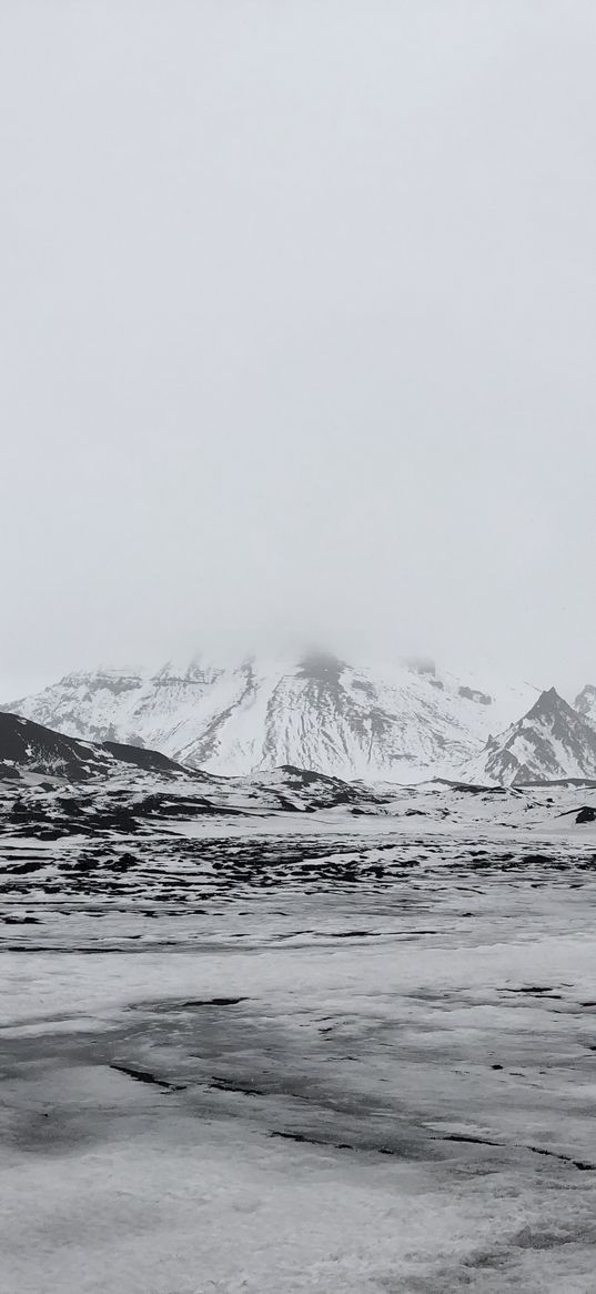 iceland, ice, snow, mountain, nature, white, black, cloud