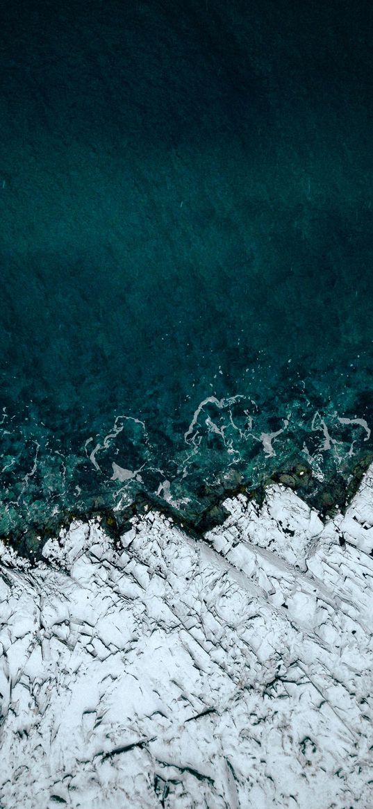 sea, waves, rocks, cliff, white, top view, nature