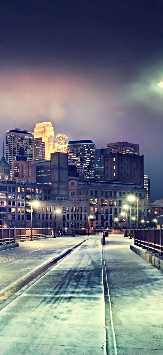 minneapolis, usa, bridge, winter, light, evening, hdr