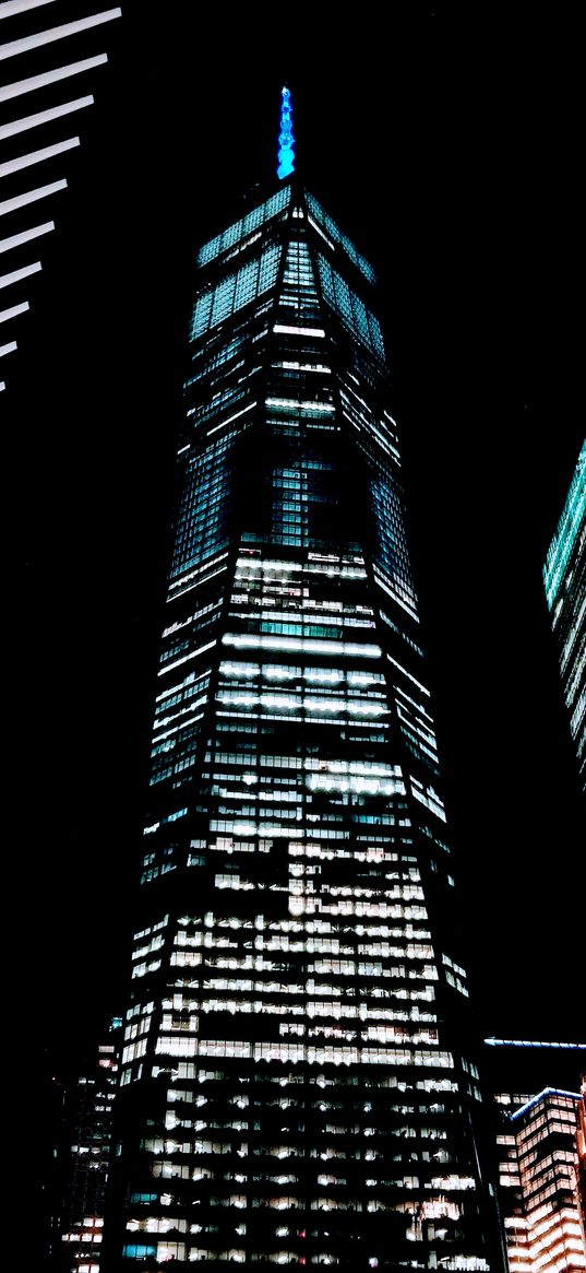 new york, world trade center, building, night, lights