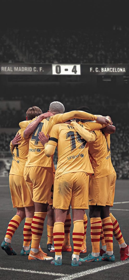 fc barcelona, football players, team, football, victory, stadium, yellow