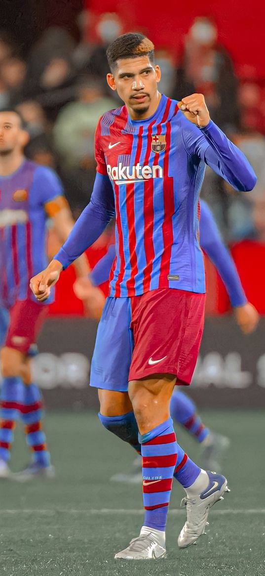 ronald araujo, football player, fc barcelona, gesture, football, stadium, sports