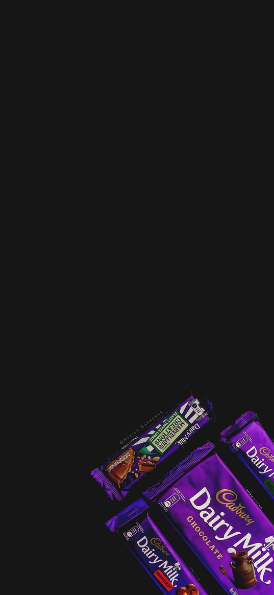 dairy milk, chocolate, candy bars, purple, black background