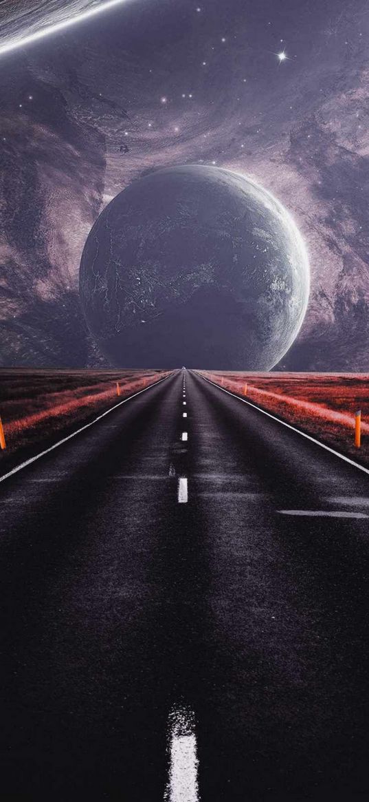 road, field, planet, space, science fiction, illusion