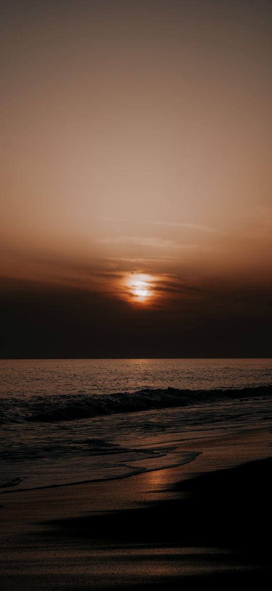 sea, horizon, sunset, beach, sand, dark