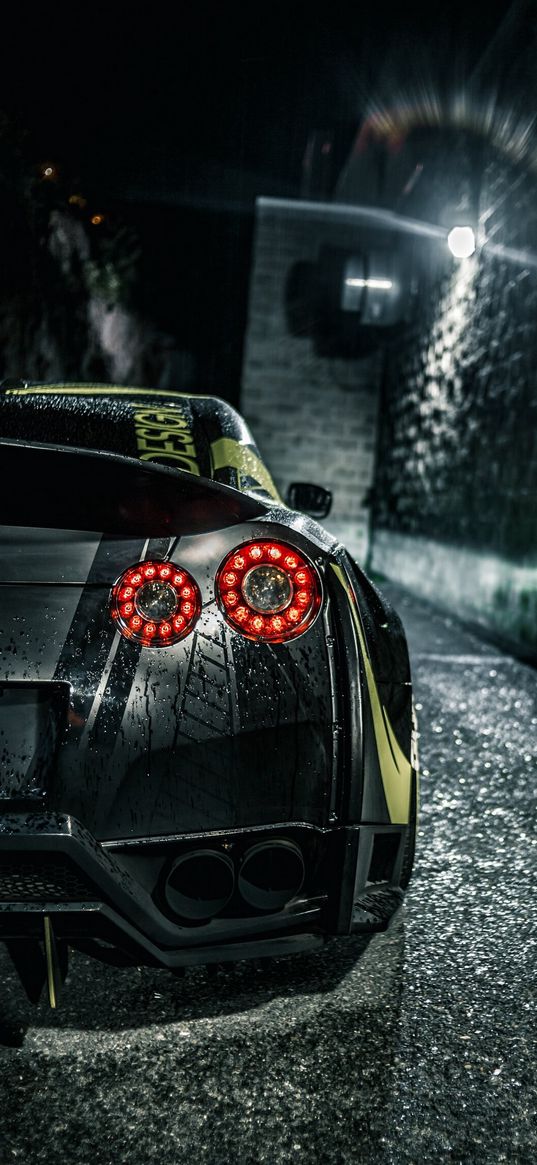 nissan gtr, nissan, car, sport car, black, headlights, drops