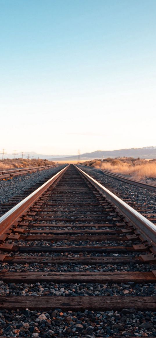 rails, railway, path, mountains