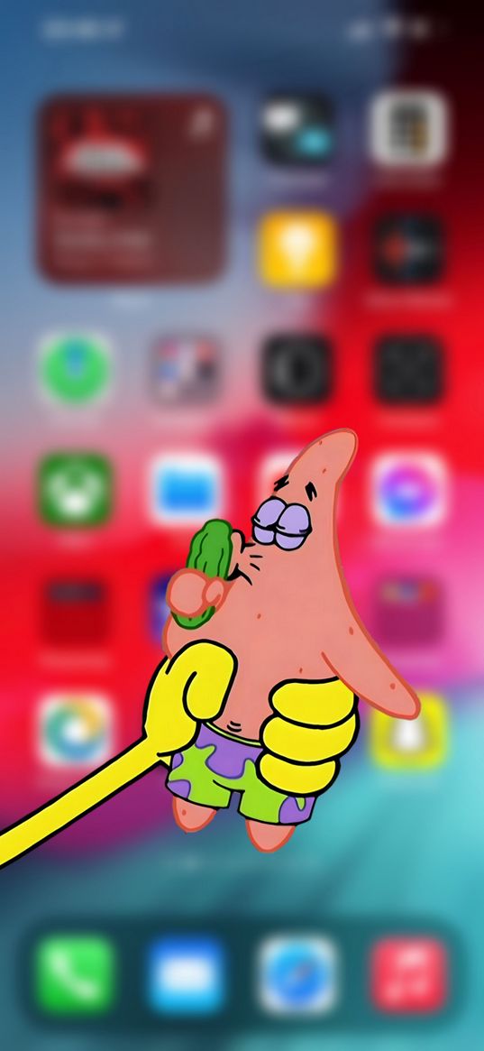 patrick, spongebob, cartoon, cucumber, home screen, blurred background