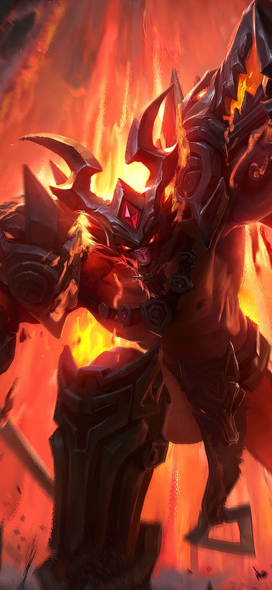 infernal nasus, league of legends, character, lava, art