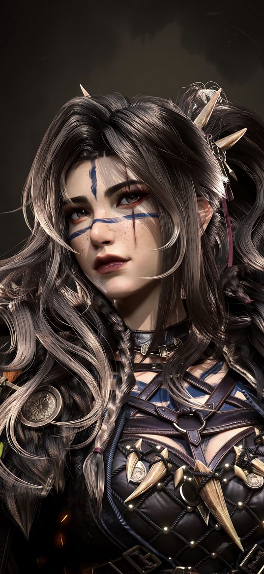 girl, warrior, scar, armor, beautiful, fantasy, art