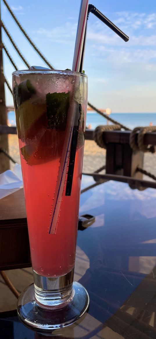 glass, drink, sea, strawberry