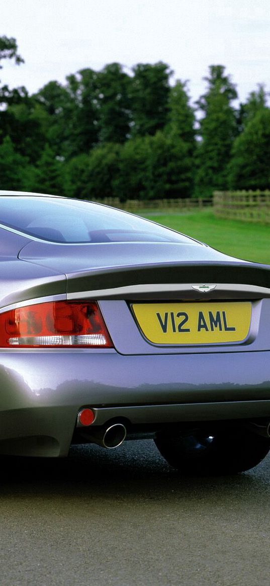 aston martin, v12, vanquish, 2001, gray, rear view, car, nature