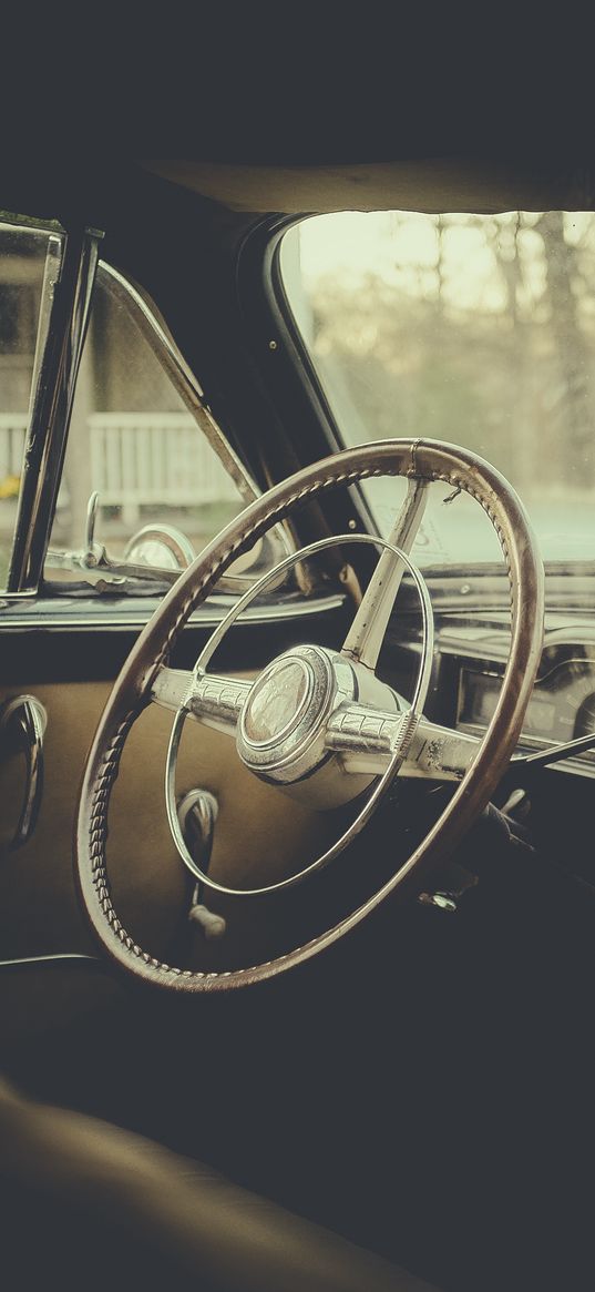 car, steering wheel, retro, dark