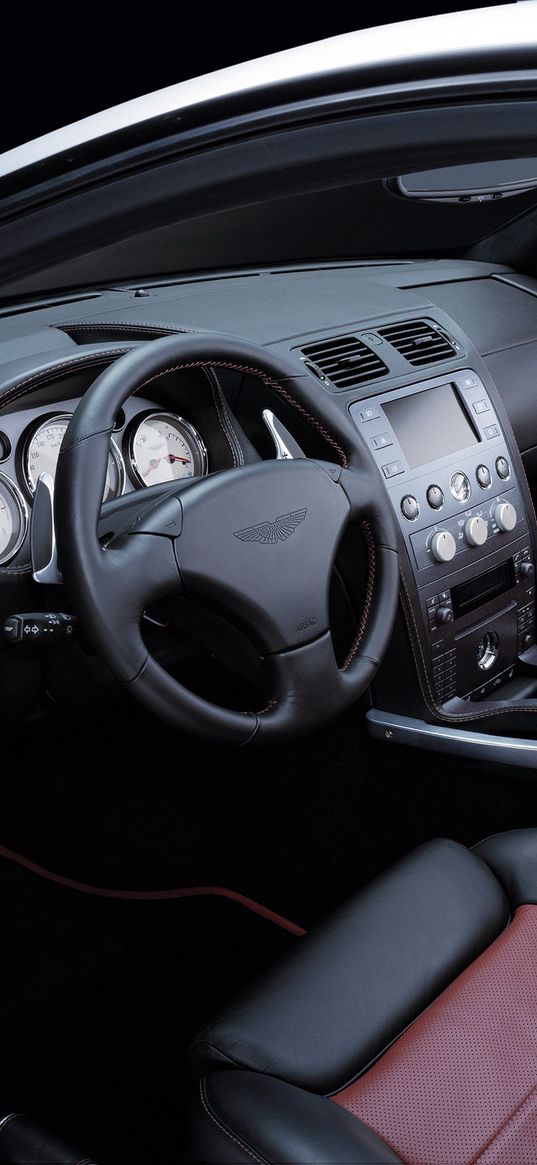 aston martin, v12, vanquish, 2004, salon, interior, steering wheel, speedometer