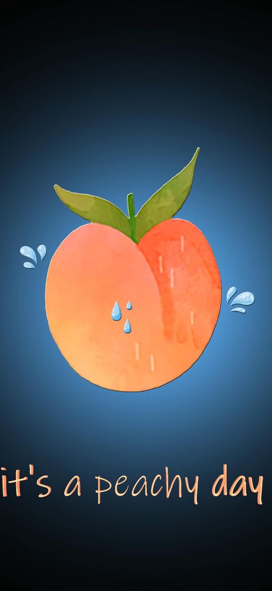 peach, fruit, drops, splashes, text, words, it's a peachy day, blue background