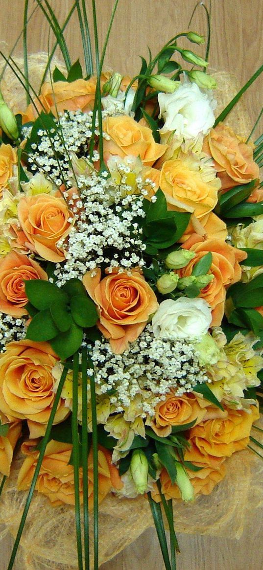 roses, flowers, gypsophila, bouquet, delicate, design, beauty