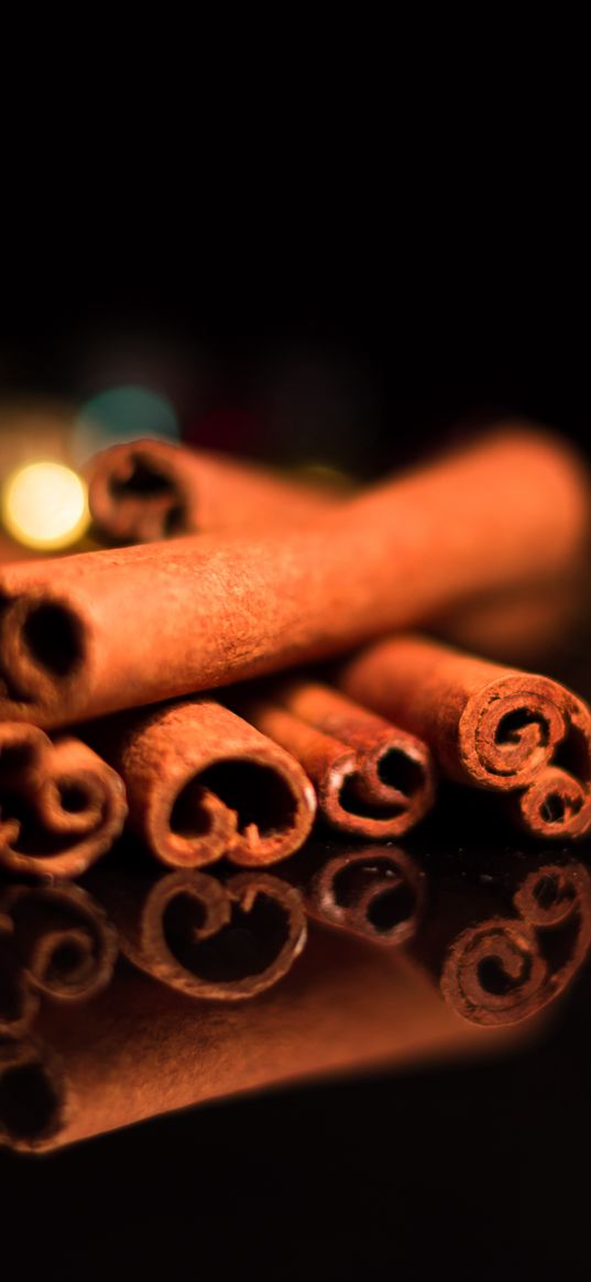 cinnamon, spice, sticks, reflection