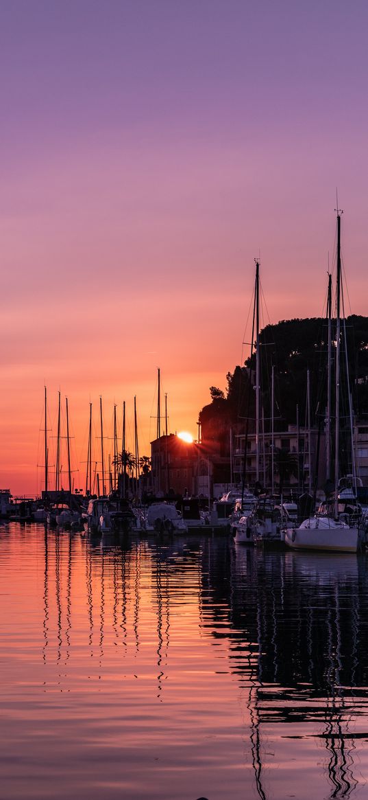 pier, boats, sunset