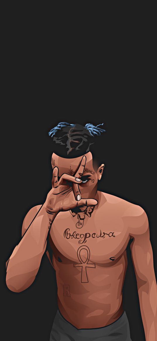 xxxtentacion, rapper, rap, guy, dreadlocks, tattoo, black background, art