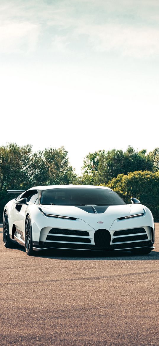 bugatti centodieci, bugatti, sports cars, cars, asphalt, trees