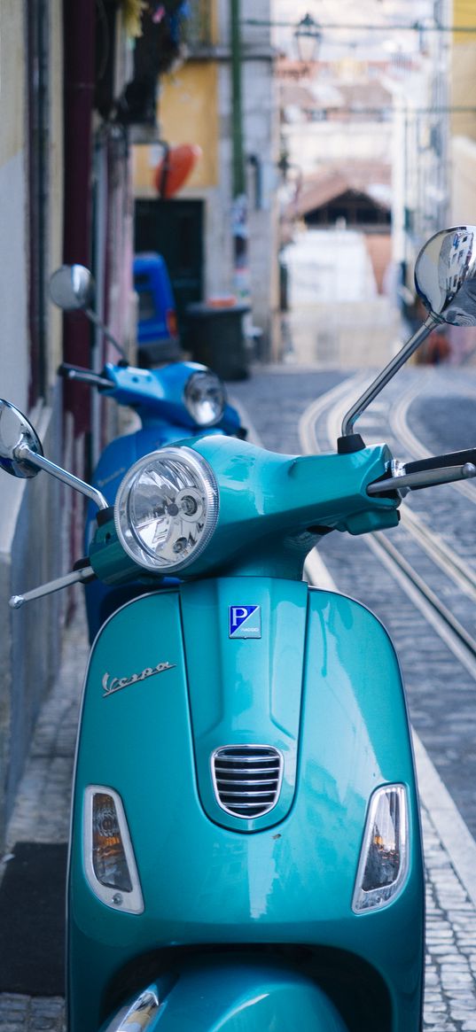 moped, blue, handlebar