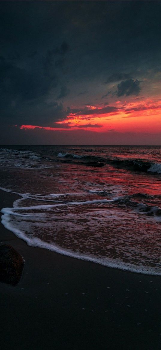 sea, coast, sunset, clouds