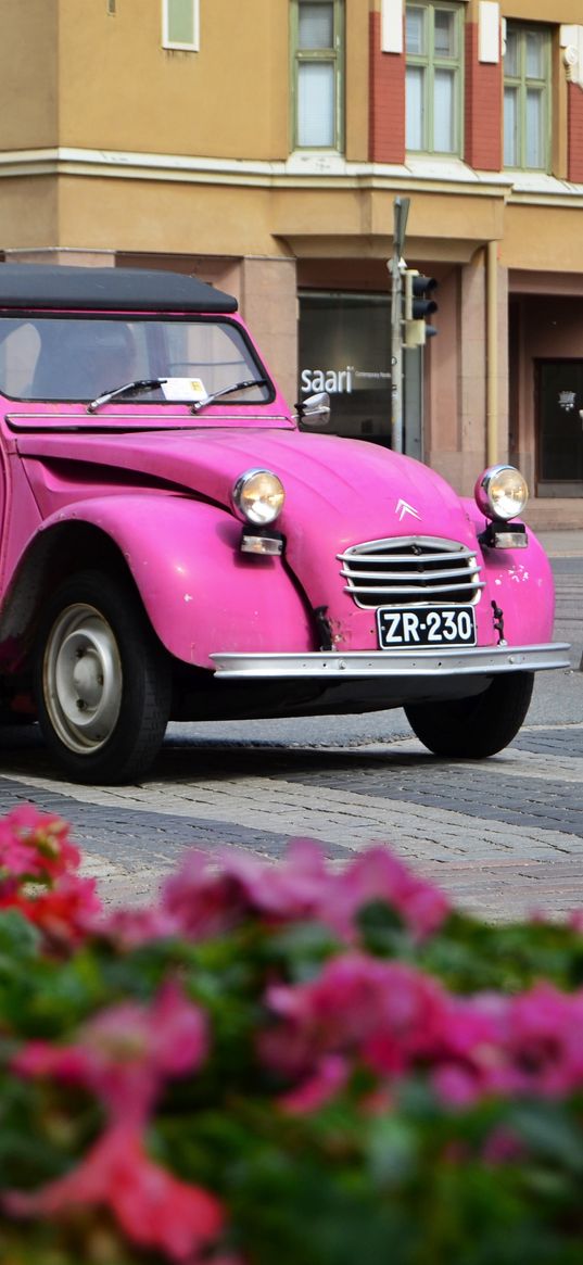 citroen 2cv, citroen, car, pink, retro