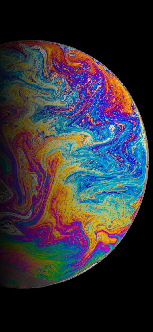 planet, oil, gasoline, spot, rainbow, multicolored, black background