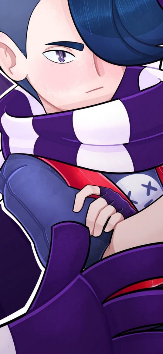 edgar, brawl stars, game, anime, character, guy, scarf, blue, purple, art