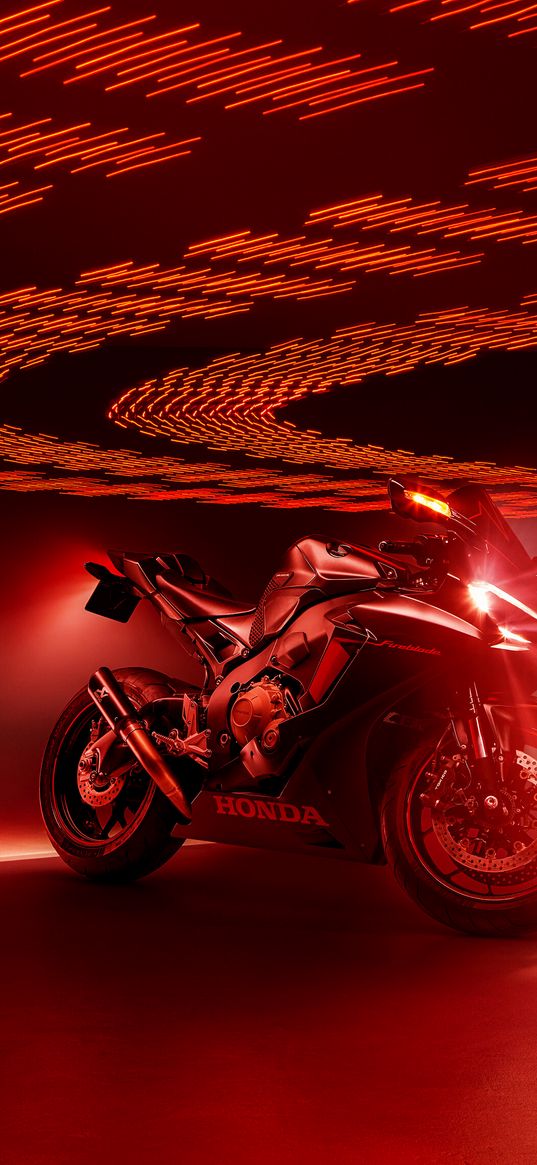 honda, motorcycle, bike, neon, light, red