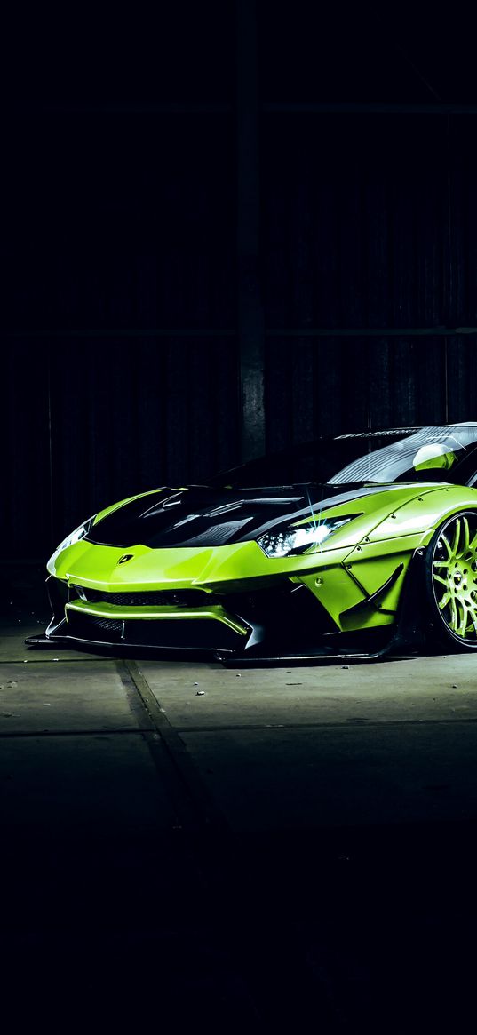 lamborghini aventador, lamborghini, sports car, car, green, garage