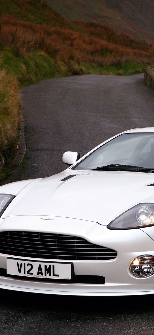 aston martin, v12, vanquish, 2004, white, front view, style, nature