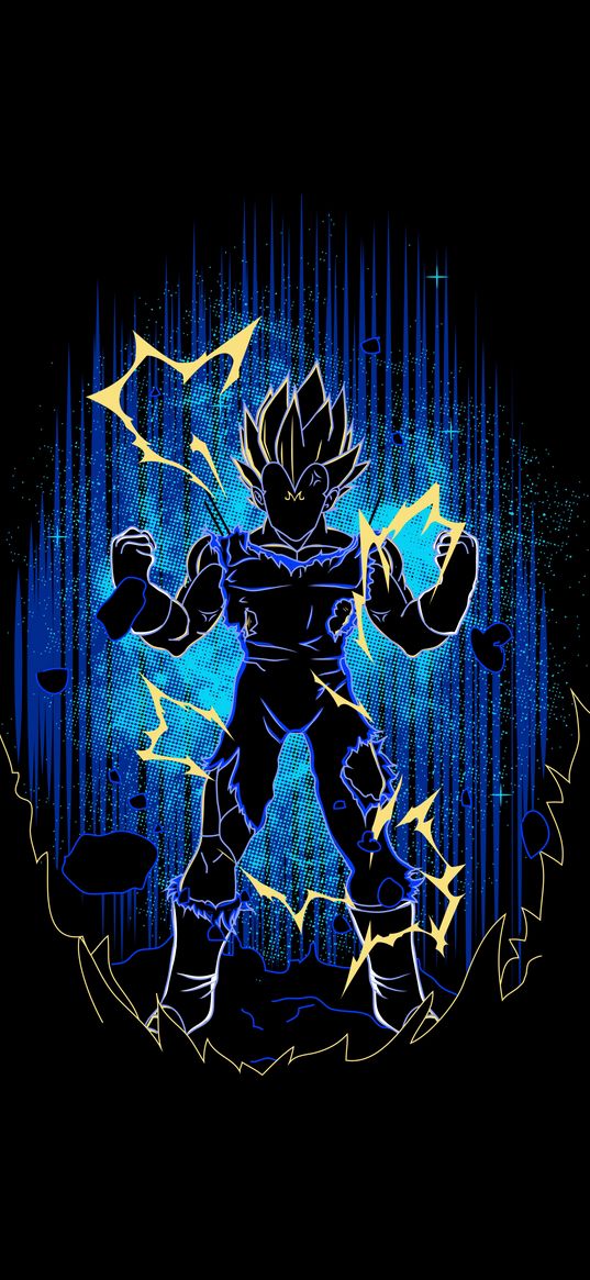 goku, dragon ball, anime, fighter, lightning, super power, blue, art