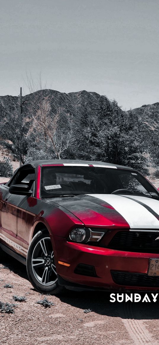 ford mustang, ford, car, red, black, white