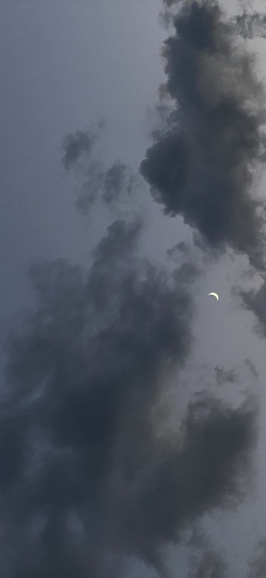 moon, crescent moon, clouds, sunset, sky