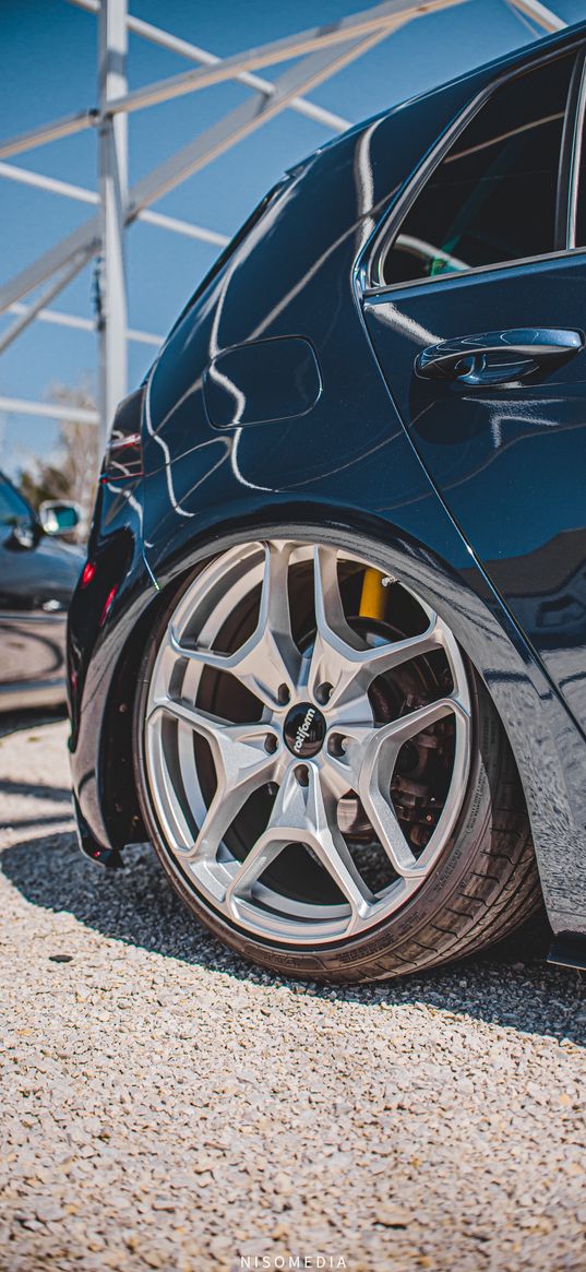 volkswagen golf, vw, car, wheel, reflection