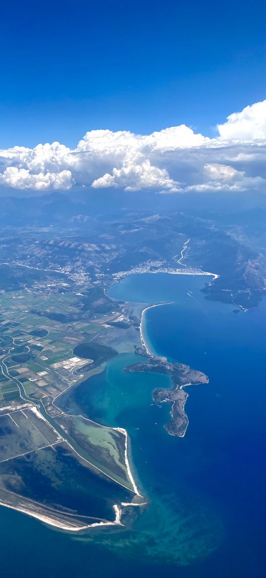 wing, airplane, city, mainland, altitude, clouds, sky, landscape