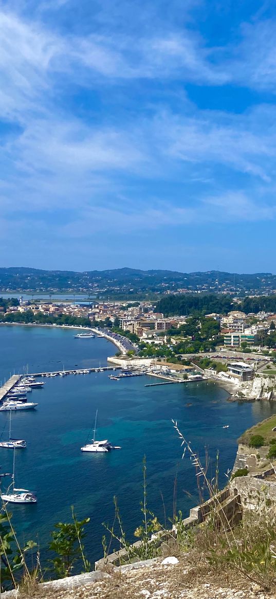 boats, dock, town, island, sea