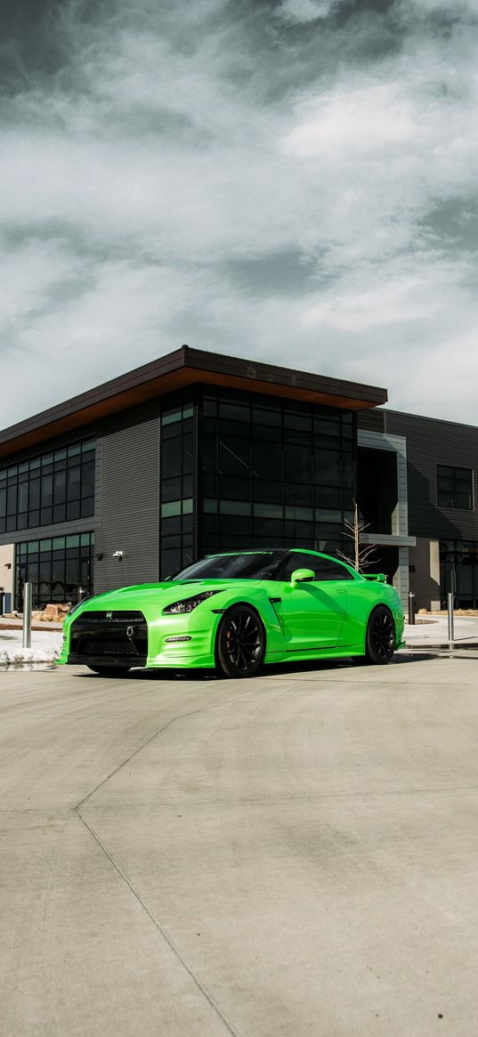 nissan gt-r, nissan, car, green